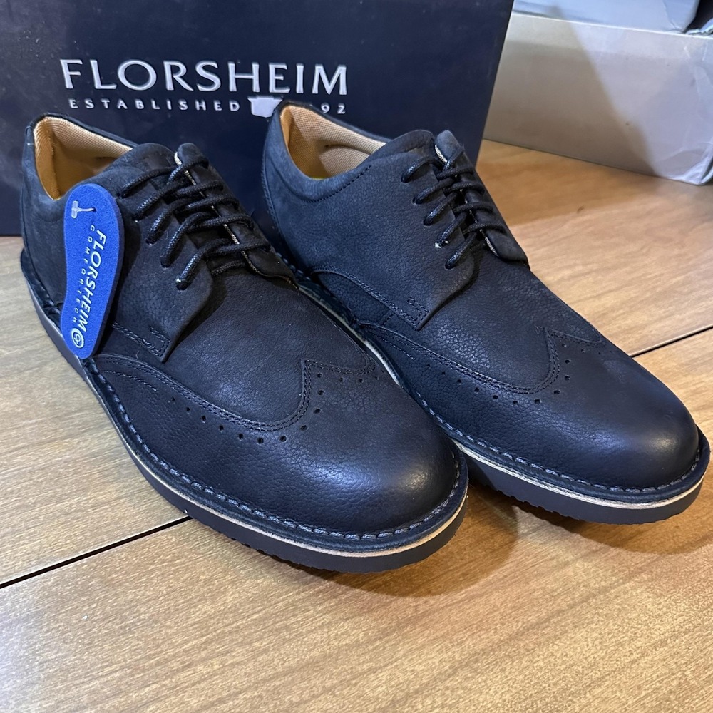 Florsheim Shoes Mens Size 8.5 Wide Black Nubuck Navigator WT Ox Wingtip 14204